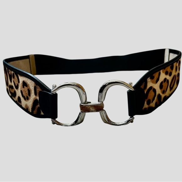 Chico\'s Leopard Print Furry Leather Belt with Black Trim EUC M or 38” main image 4
